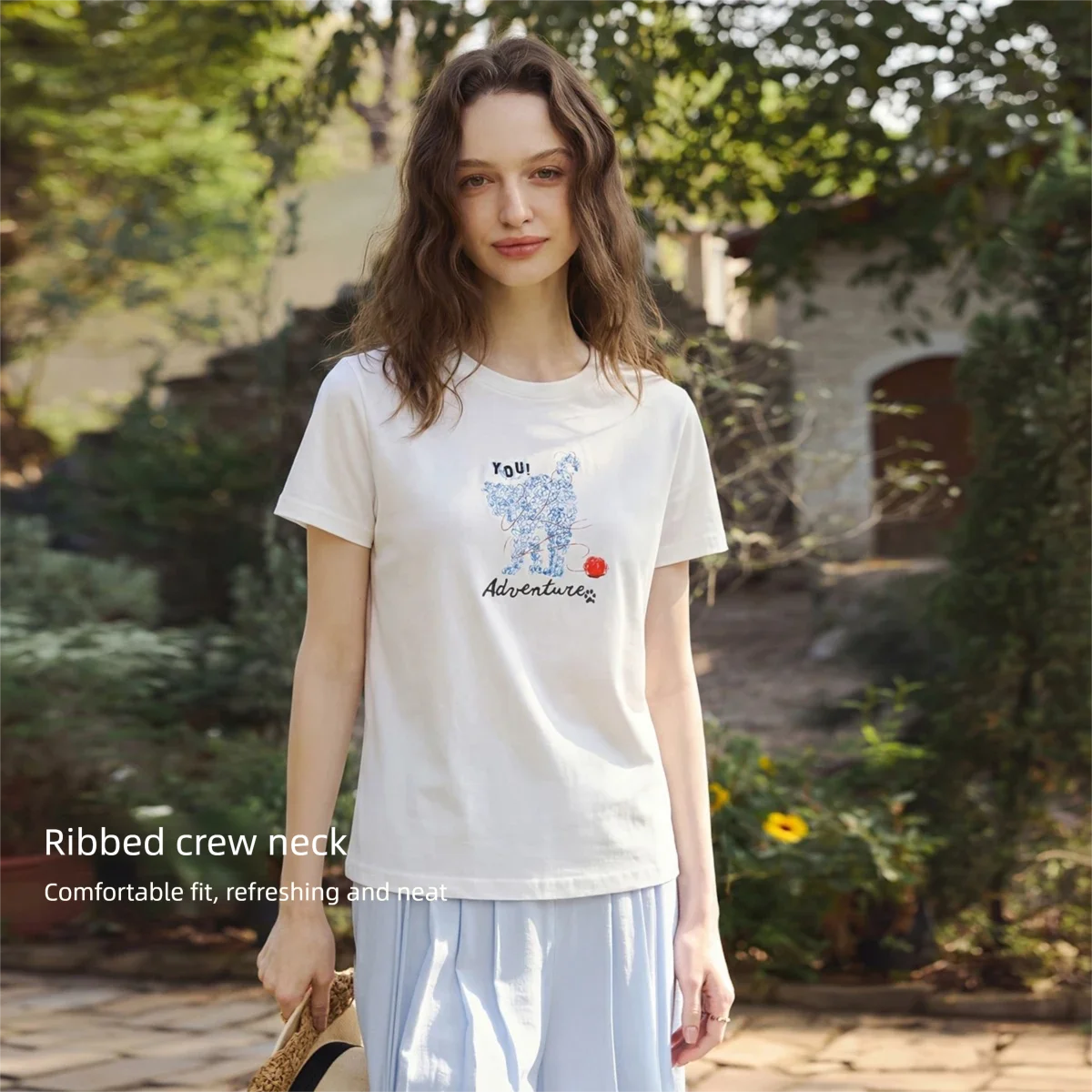 OLrain Women's 100% Pure Cotton T-shirt 2026 Summer Casual Fun Print Crew Neck Loose Short Sleeve Top Female Clothes O58XT008138