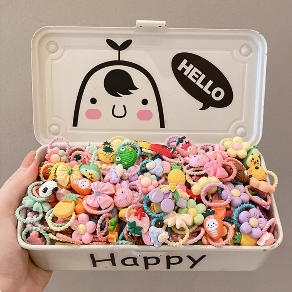 50/100 Pieces of Cute Thumb Hair Ties for Girls, High Elasticity, Does Not Hurt Hair, Sweet Little Girl Hair Rope, Kidsren's