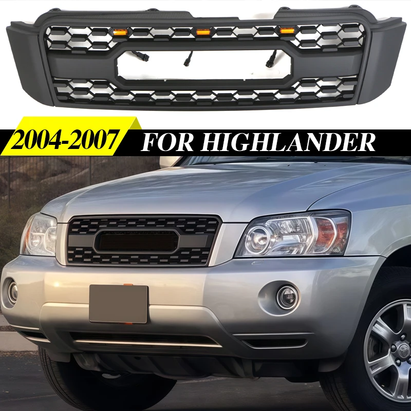 

Front Grille W/Light Fits For Toyota Highlander 2004-2007 Upper Racing Grill Black Kluger XU20