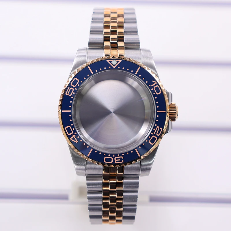 

40mm CaseFor Nh35 Nh36 Nh34 Eta 2824 Miyota 8215 Watch Case Silver Rose Gold Jubilee Bracelet Sapphire 120 clicks Bezel SUB gmt