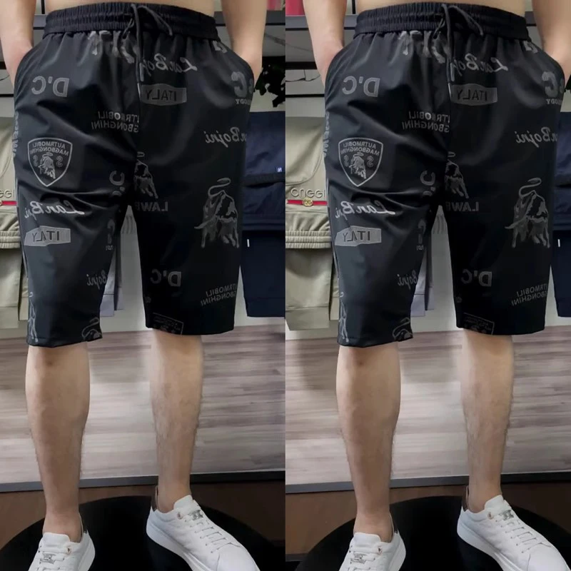 

Новые мужские летние тонкие шорты-бермуды из ледяного шелка 2025 года, однотонные, модные, в корейском стиле, для мужчин