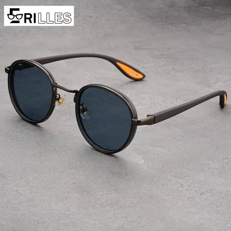 Gold Round Retro Sunglasses, TR Full Frame Hip Hop Glasses, UV Protection for Street Photography, Fashion Statement