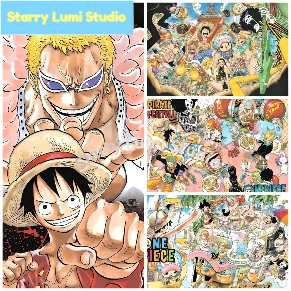 Kit de Pintura de Diamantes 5D DIY, One Piece, Luffy, Sombrero de Paja, Festival Pirata, Mosaico Completo, Arte para Decoración de Paredes del Hogar, Regalo Perfecto