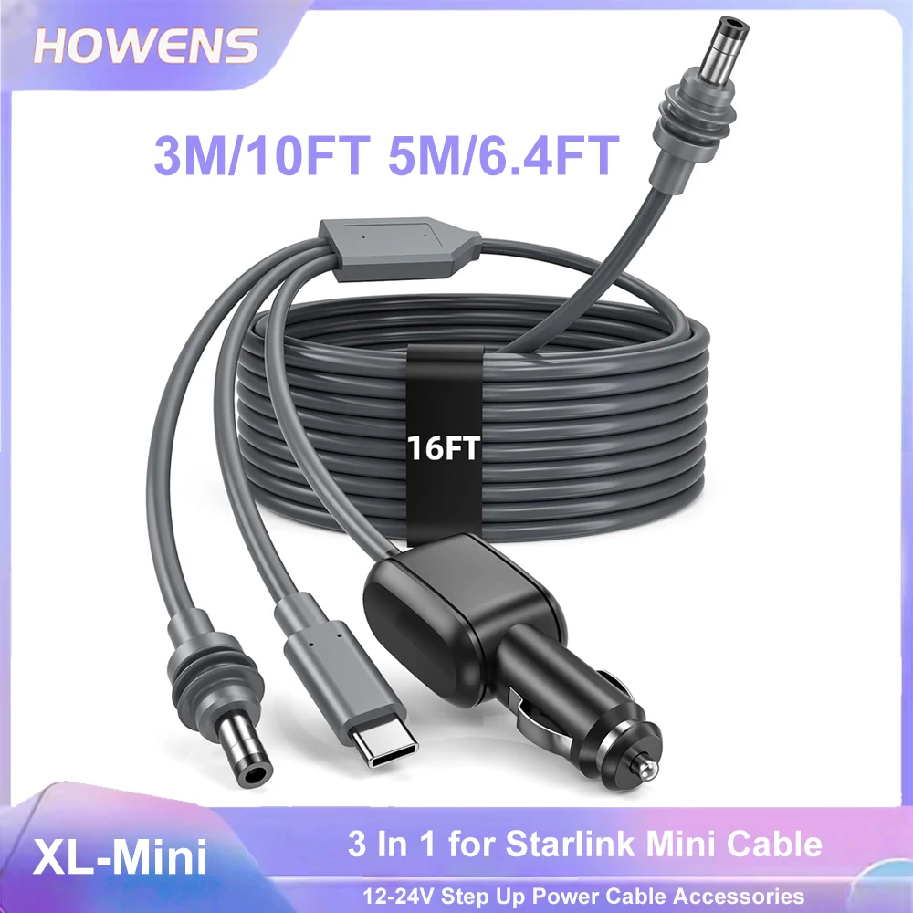 

3 In 1 for Starlink Mini Cable High-Speed TYPE C/Car Charger/DC to DC Replacement Cable 12-24V Step Up Power Cable Accessories