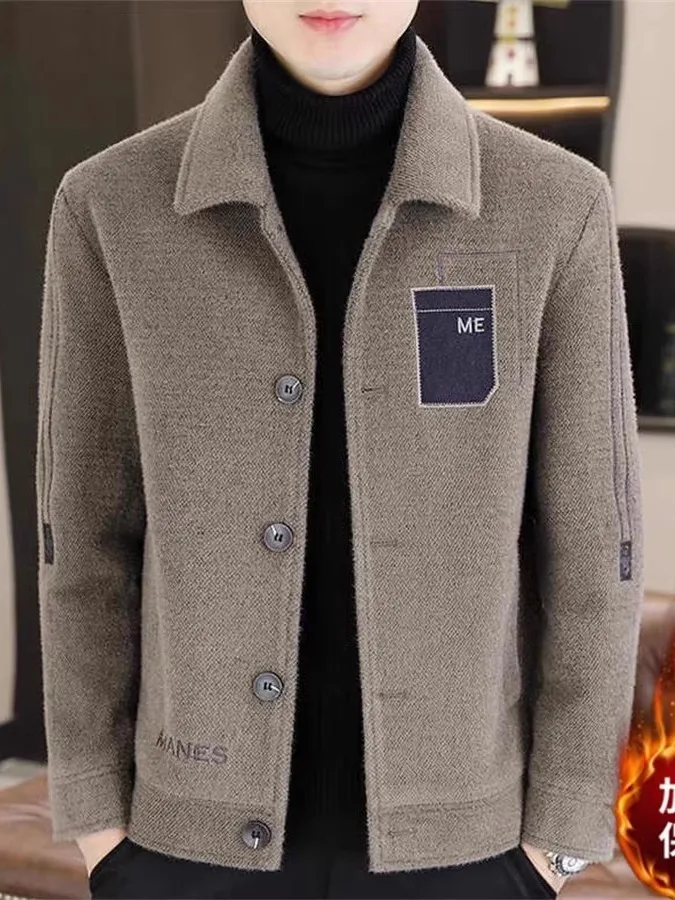 

Warmth Embroidered Thickened Short Style Men's Woolen Jacket Autumn Winter Slim Fit Korean Version Fashionable Coat