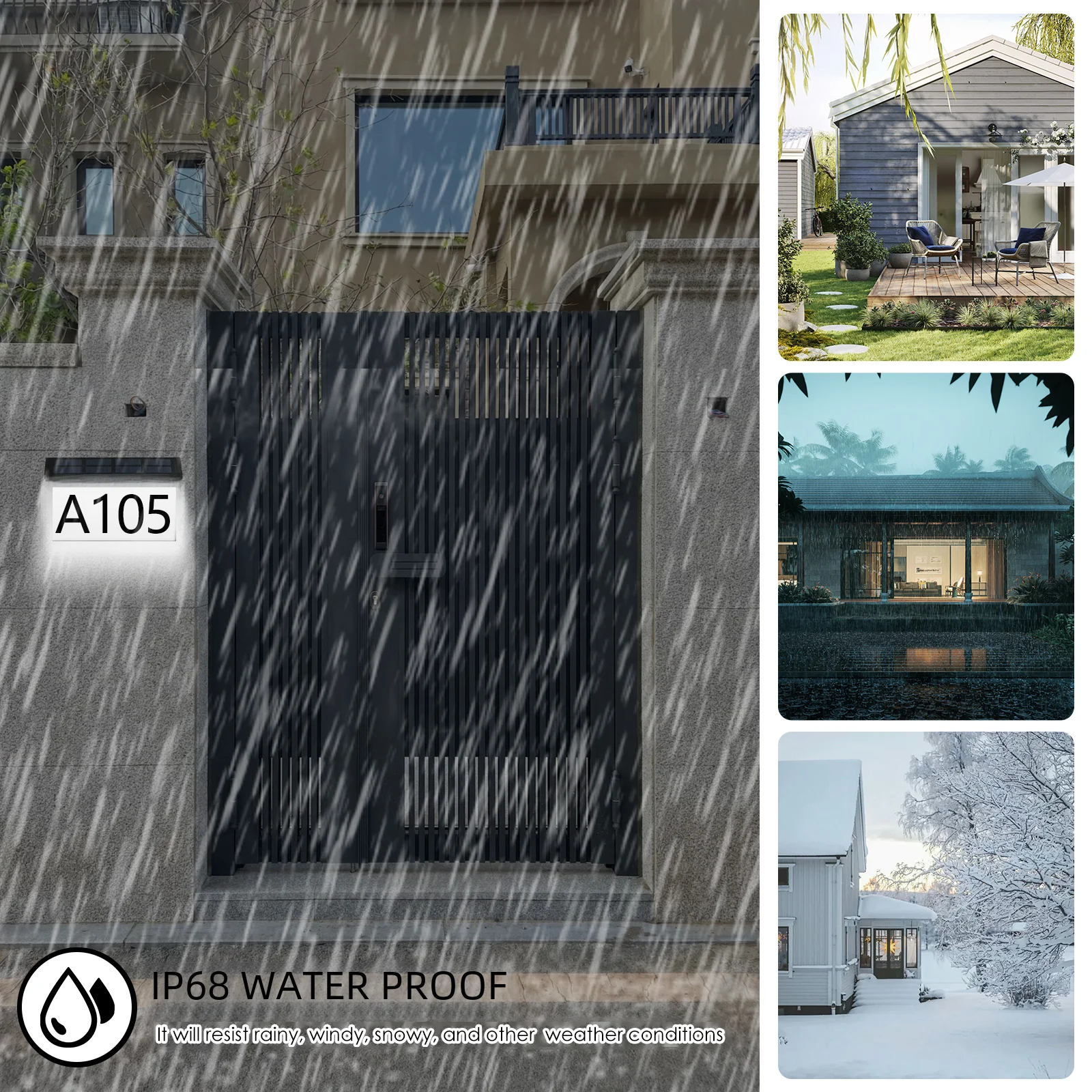 Solar Address Sign Lighted Address Plaque Outdoor Waterproof Illuminated Address Numbers House Numbers for Outside IP65/IP68