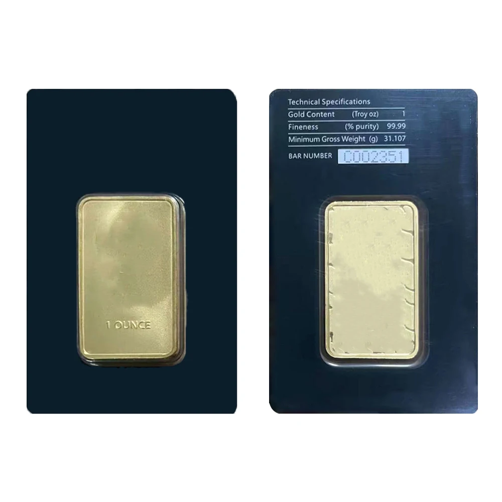 Niet-magnetische vergulde gouden staaf, goudbar, APMEX, met verschillende serienummers, in verzegelde verpakking, voor verzamelaars.