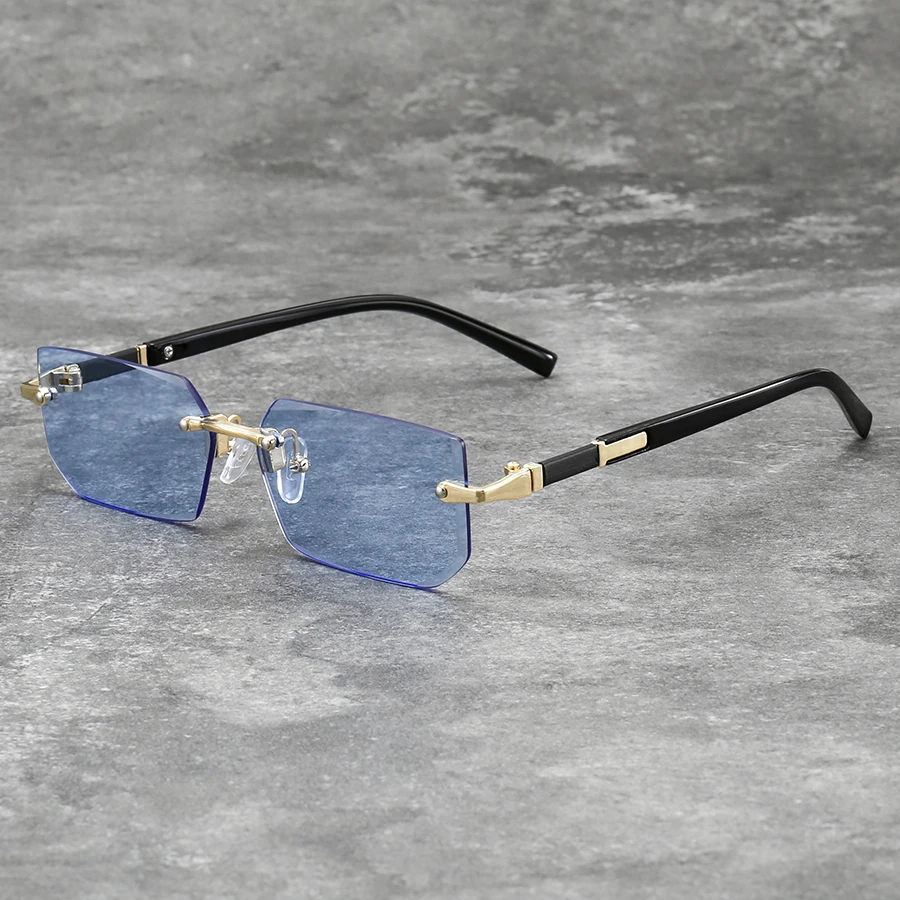 

Luxury Rimless Business Rectangle Gradient Lens Unisex Fashion Sunglasses Women Men Fashion Colored lenses Metal Frame Glasses
