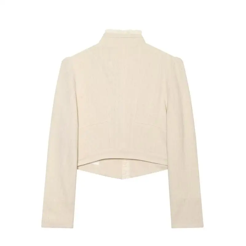 Maxdutti South French Countryside Beige Layered Decorative Short Suit Jacket Woman Blazer Woman Blazer Mujer Tops Woman Clothes