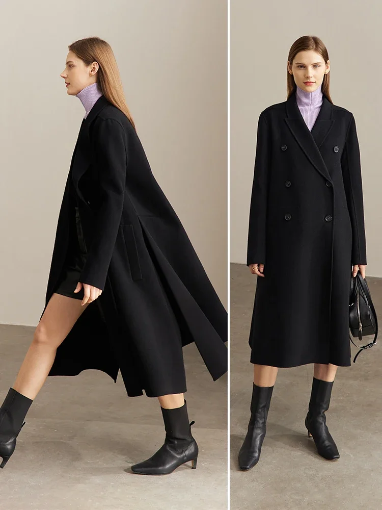 

AMII Minimalism 100% Wool Coat Women 2025 Winter Double-breasted French Style Elegant Commuter Loose Long Clothing Tops 12270566