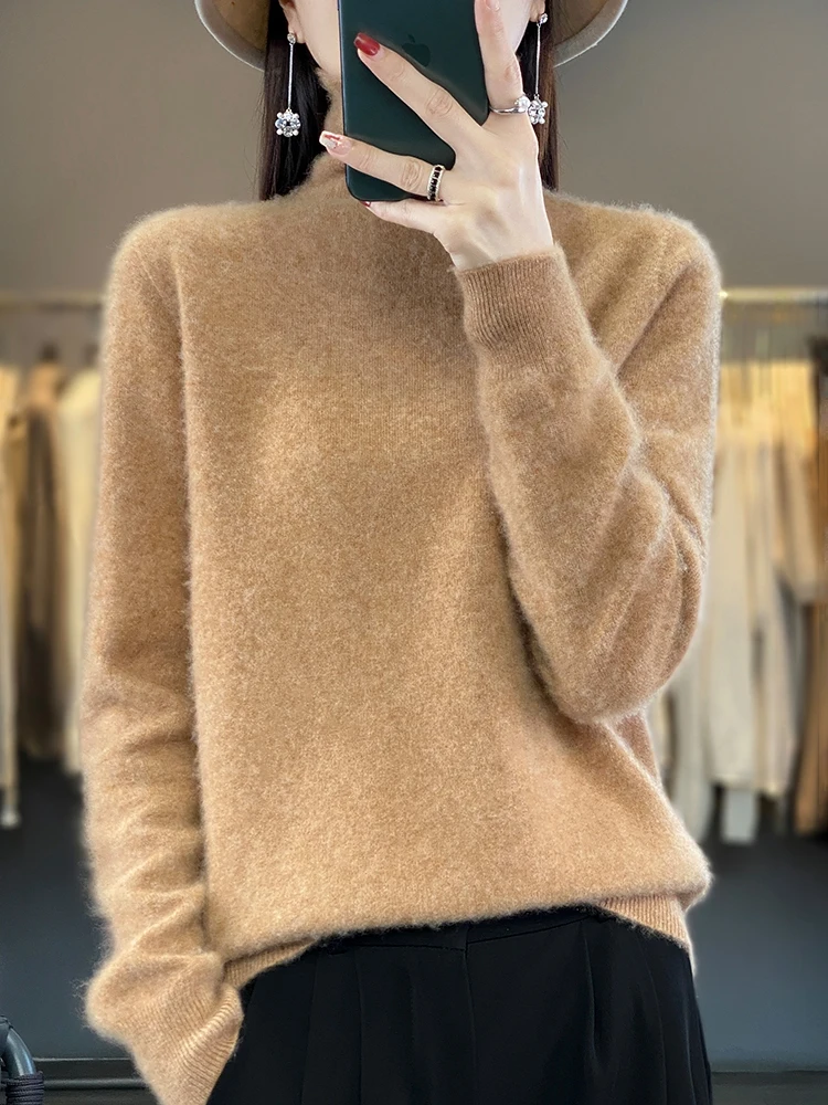 女性用カシミヤタートルネックセーター、ベーシックプルオーバー、100% メリノウール、単色、長袖、knitwear、女性用衣類、トップス、秋冬