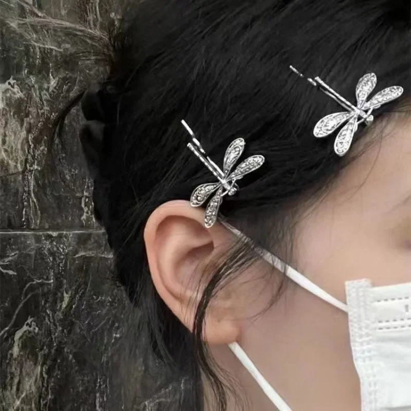 1/2pcs Elegant Dragonfly Hairpin Barrettes Retro Exquisite Silver Cartoon Insect Hair Clip Bobby Pin Grip Headwear Accessories