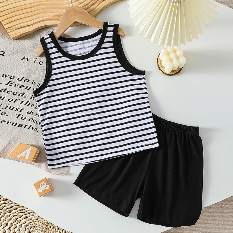 

Детский летний модный праздничный повседневный жилет из 2 предметов, удобная полосатая рубашка для мальчиков, шорты с принтом Джокера для девочек, домашняя одежда