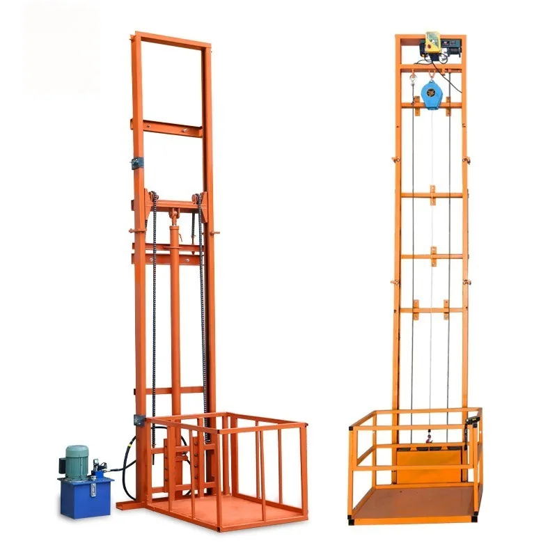 Load 1 Ton Single Rail Hydraulic Lift Freight Elevator 500kg Electric Wire Rope Traction Freight Elevator Industrial Elevator