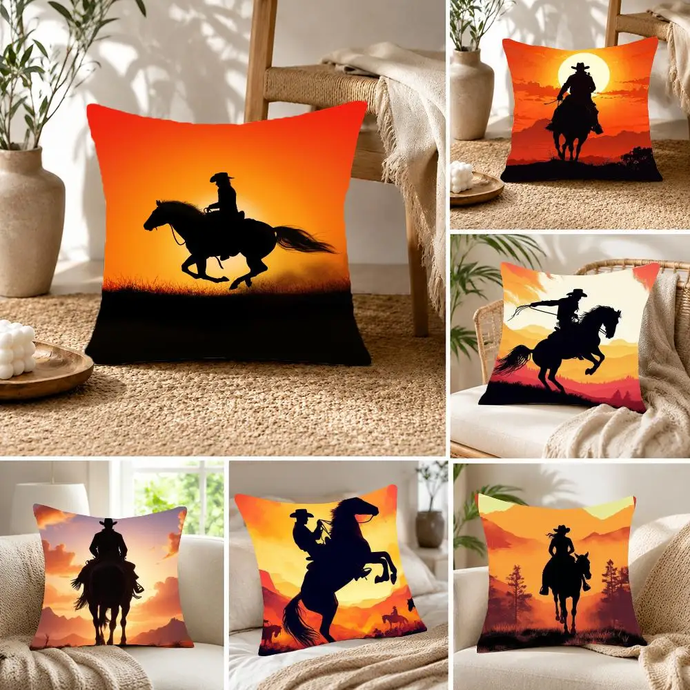 Dynamic Equestrian C-Cool Rider Horse Painting Cushion Cover Fluffy velvet Nordic style plush Living room sofa decorative