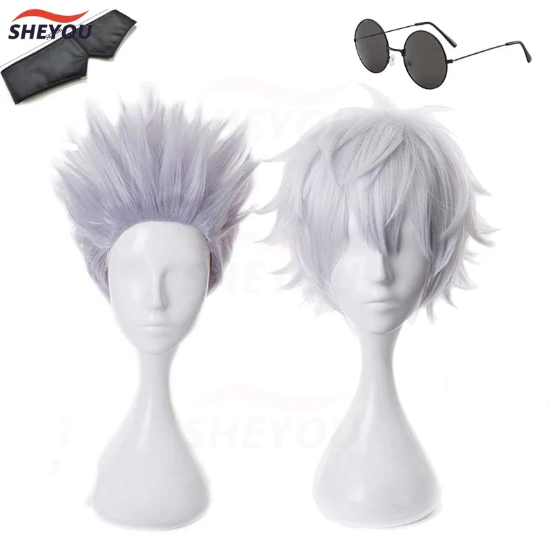 Gojo Satoru Cosplay Wig Cosplay Gojo Short Heat Resistant Synthetic Hair Party Wigs + Glasses + Eye Patch +WigCap