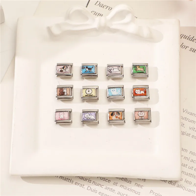 جديد Y2k لطيف الكرتون الكلاب القطط الحيوانات الأليفة الإيطالية سحر صالح 9 مللي متر الفولاذ المقاوم للصدأ النساء سوار ذاتي الصنع قطرة الشحن هدية مجوهرات بالجملة #5