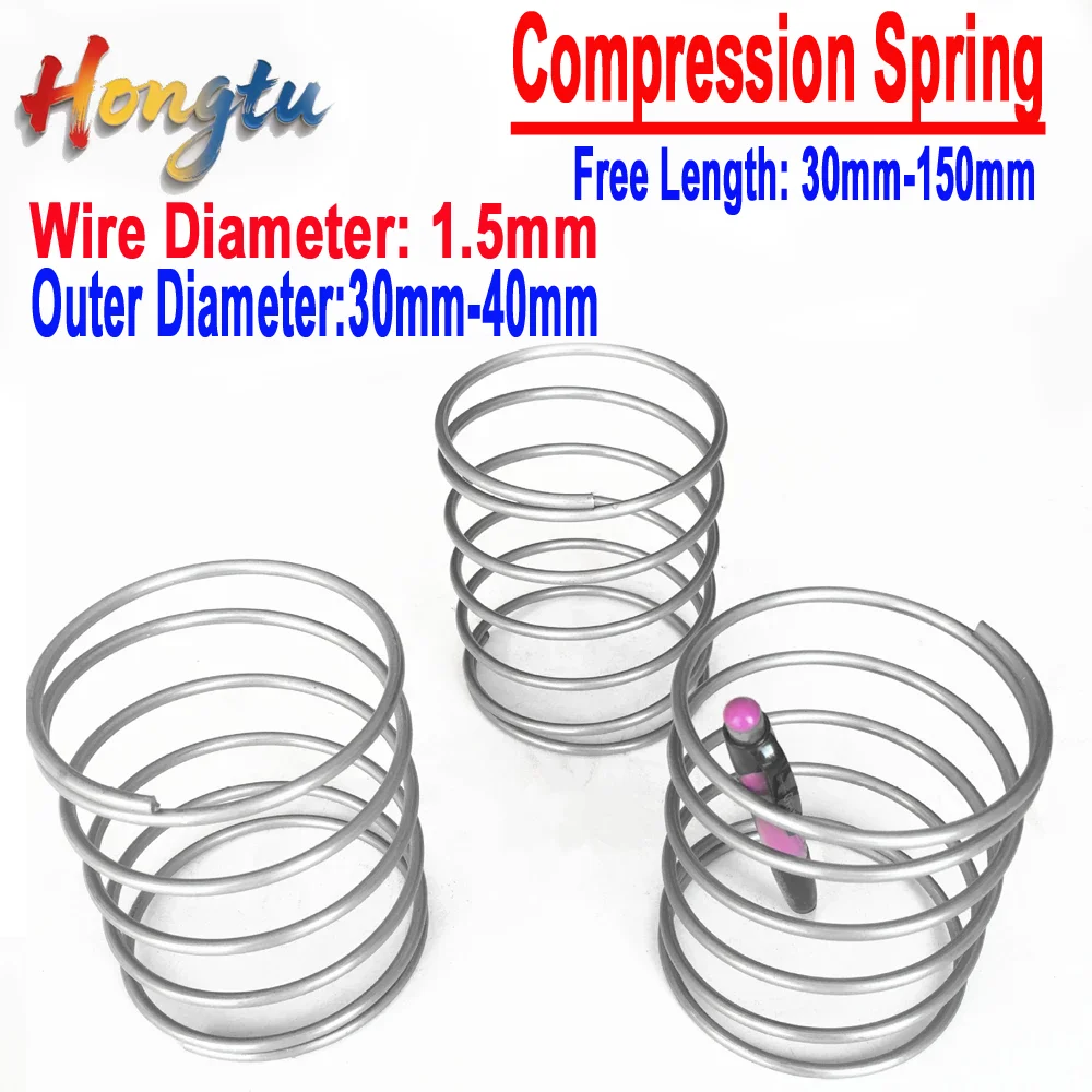 Hongtu 2 قطعة قطر السلك 1.5 مللي متر SUS304 الفولاذ المقاوم للصدأ قطر كبير ضغط الربيع OD = 30 مللي متر-40 مللي متر طول حر 30 مللي متر-150 مللي متر
