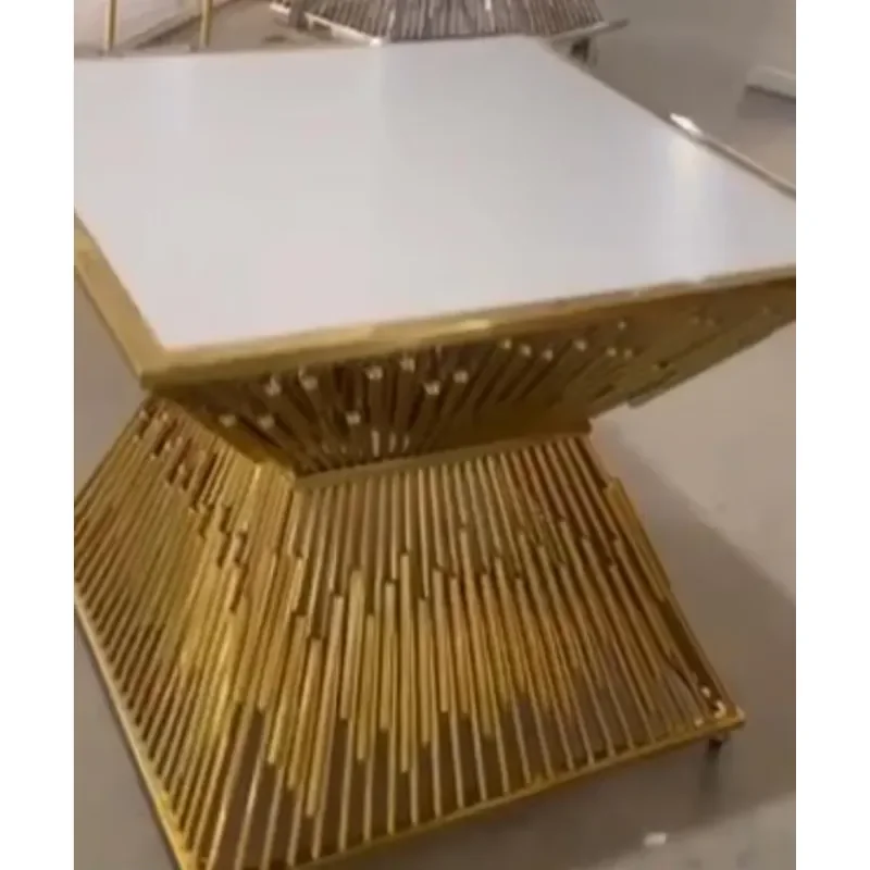 Gold Stainless Steel Rectangle Dining Table Wedding Cake Table for Bride and Groom Hotel Banquet Event Furniture
