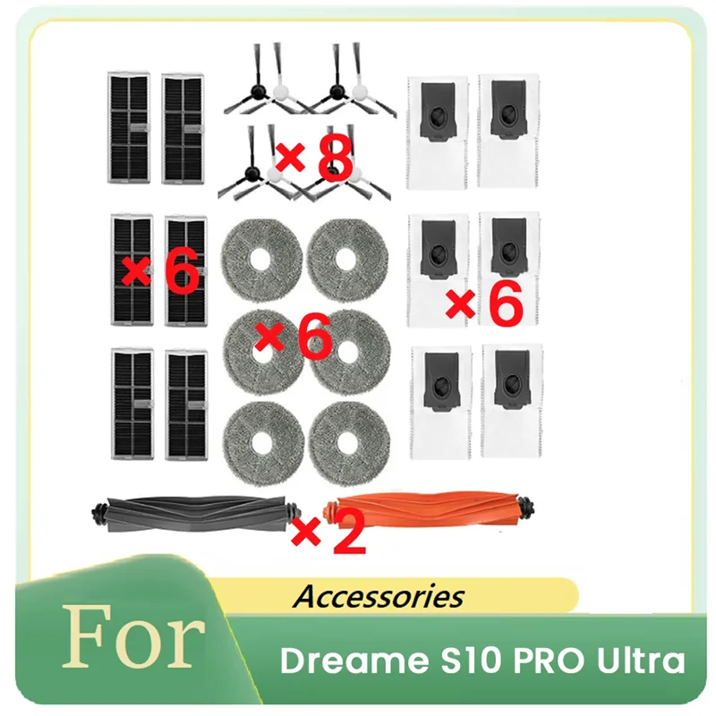 

Classy-28 шт. для Dreame S10 PRO Ultrai, аксессуары для подметальных роботов, основная боковая щетка, мешок для пыли, запасные части для швабры