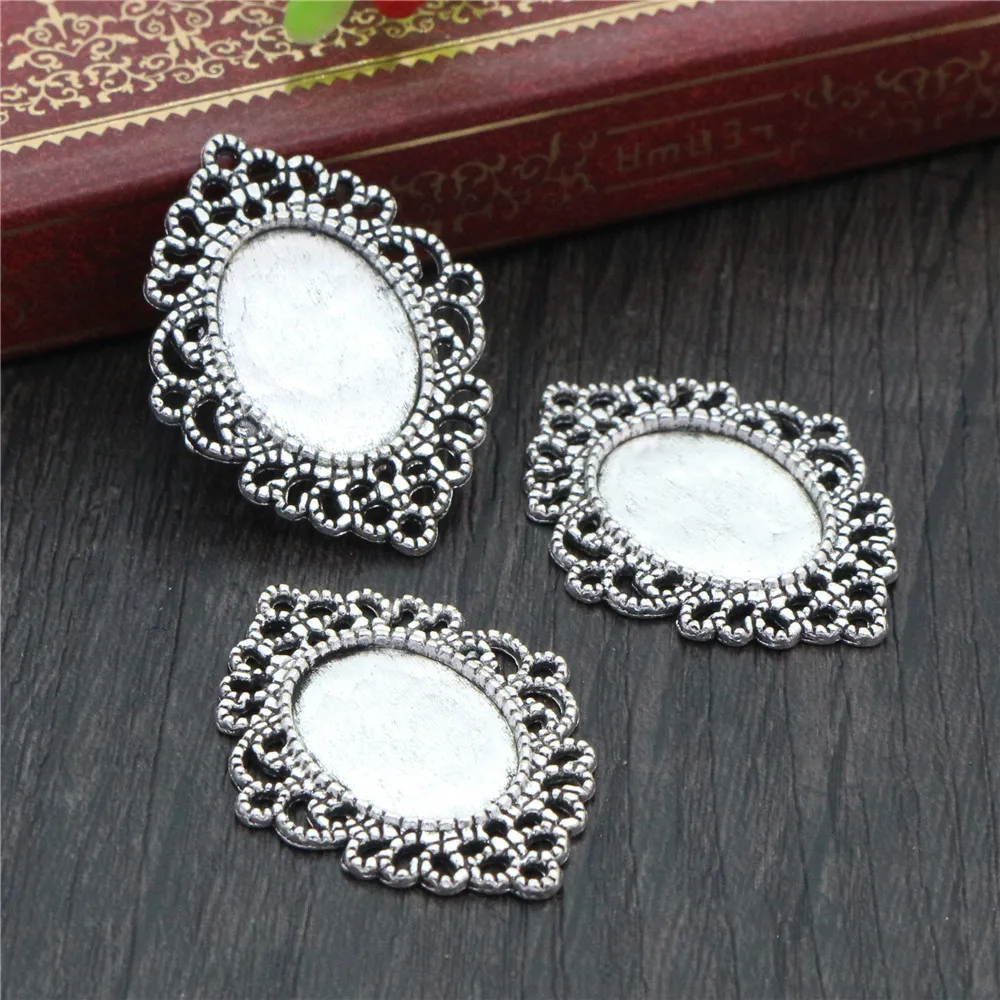 10pcs 13x18mm Inner Size Bronze Antique Silver Plated Simple Style Cameo Cabochon Base Setting Charms Pendant Necklace Findings