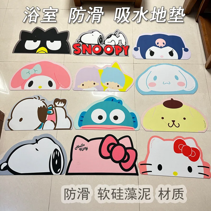 Sanrio Anime Foot Mat Hello Kitty Cinnamoroll Kuromi Bathroom Soft Diatom Mud Mat Non-Slip Absorbent Quick-Drying Kitchen Carpet