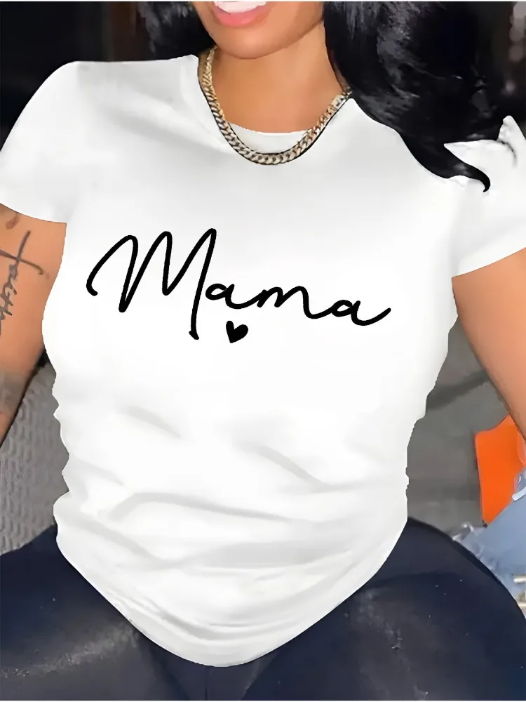 جديد وصول القطن المرأة قصيرة الأكمام تي شيرت على شكل قلب أمي طباعة رداء علوي غير رسمي منتظم استرخاء صالح لعوب طباعة تصميم