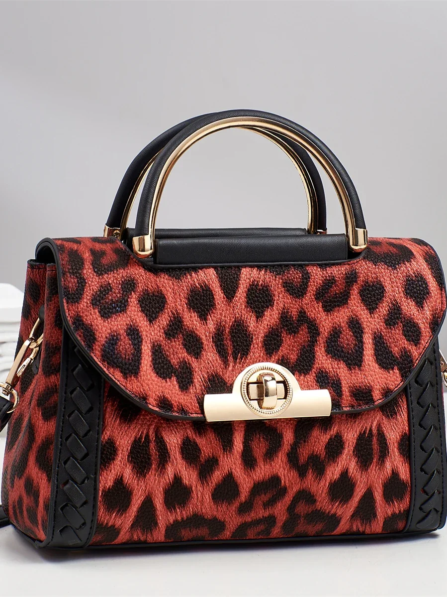 

2025 New Women's PU Leather Waterproof Fashion Leopard Print Woven Shoulder/Crossbody Bag with Soft Leather Low Buckle Handbag