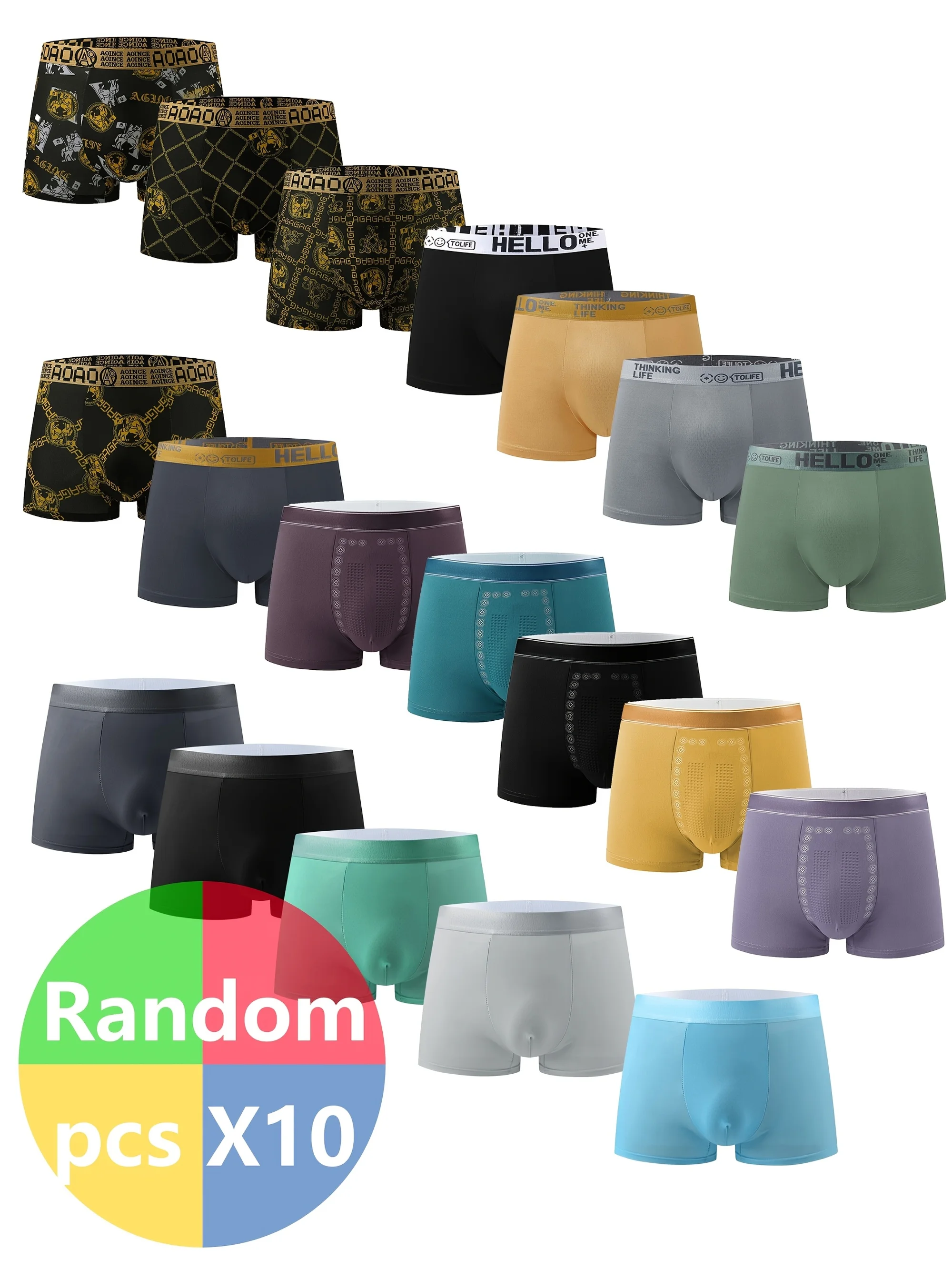 

Random Color 10pcs 'HELLO' Prin Men's Breathable Comfy Stretchy Quick Drying Boxer Briefs Shorts, Sports Trunks, Men's Trendy Un
