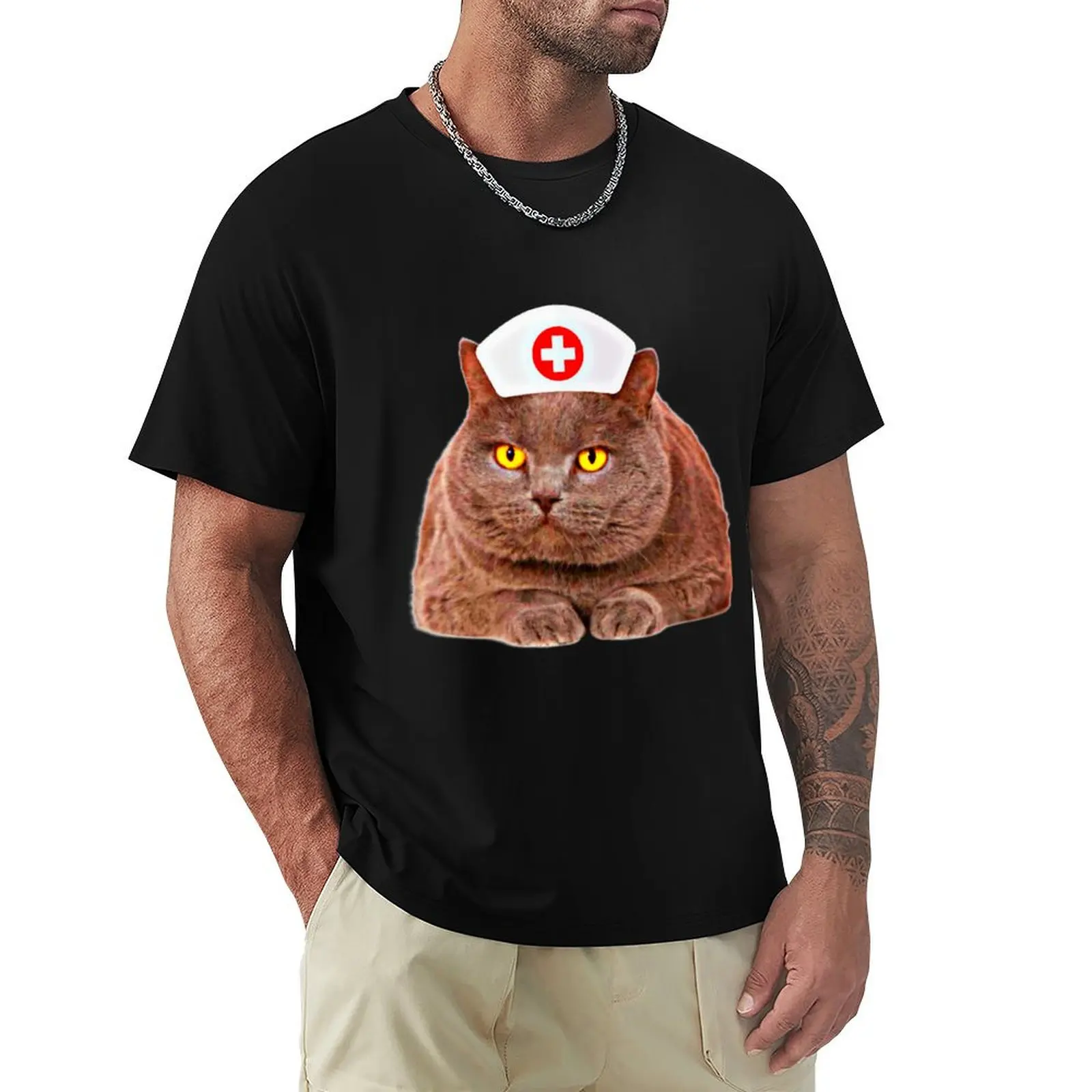 

Big Brown Nurse Cat T-Shirt graphics vintage clothes tops sports fans Men's t-shirt