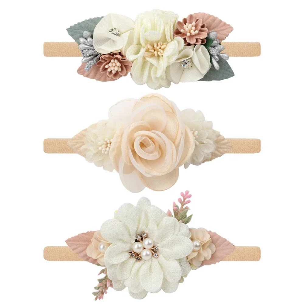 Girls Floral Headbands Hair Ties Newborn Baby Elastic Hairbands Princess Kids Pearl Flower Fresh Style Hair Accessories Headwear