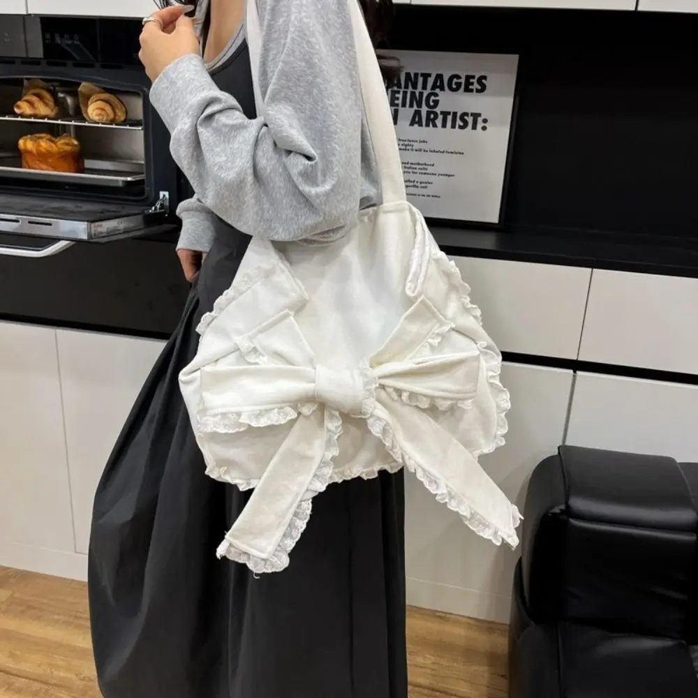 

Модная корейская сумка подмышками с бантиками, стильная кружевная сумка-тоут с бантом, большая вместительная милая женская сумка, женские сумки