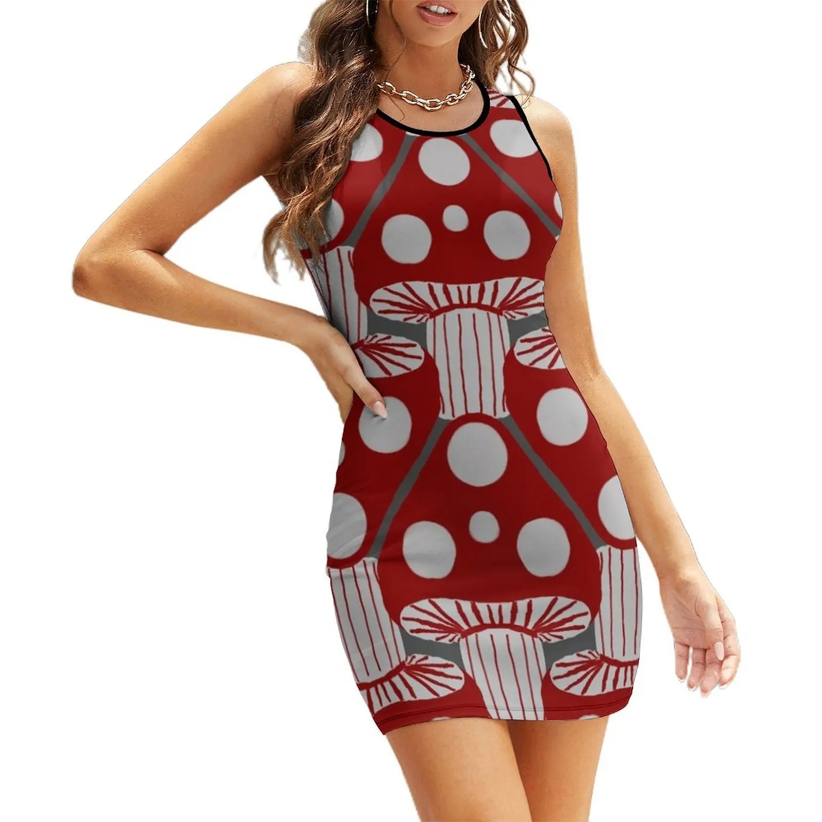 

Red and white Toadstools Sleeveless Sundress summer dress womens 2025 chic and elegant evening dress luxury dresses