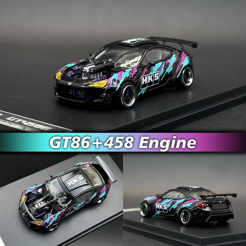 OEM In Stock 1:64 GT4586 GR86 With 458 Engine Modified Version Diecast Diorama Car Model Toys