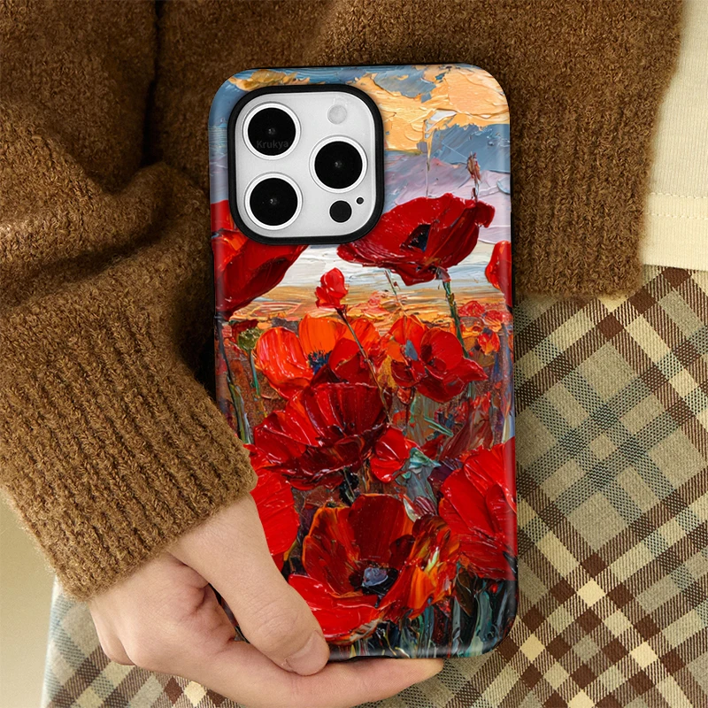 Krukya جراب هاتف آيفون 17 الهواء 16 15 14 برو ماكس 13 12 11 برو ماكس XS XR X SE2 الاكريليك للصدمات زهرة نمط غطاء