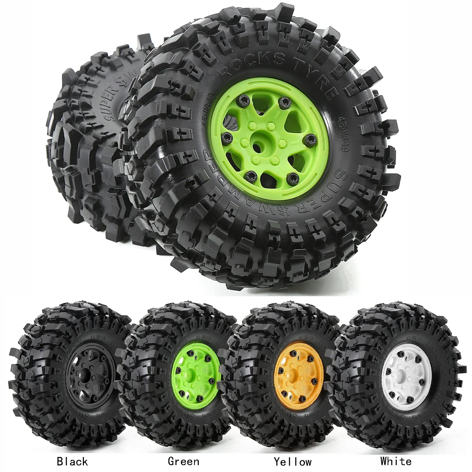 

4pcs 118mm 1.9" Beadlock Wheel Rim Rubber Tire Set for 1/10 RC Crawler Car Traxxas TRX4 RC4WD D90 D110 Axial SCX10 MST