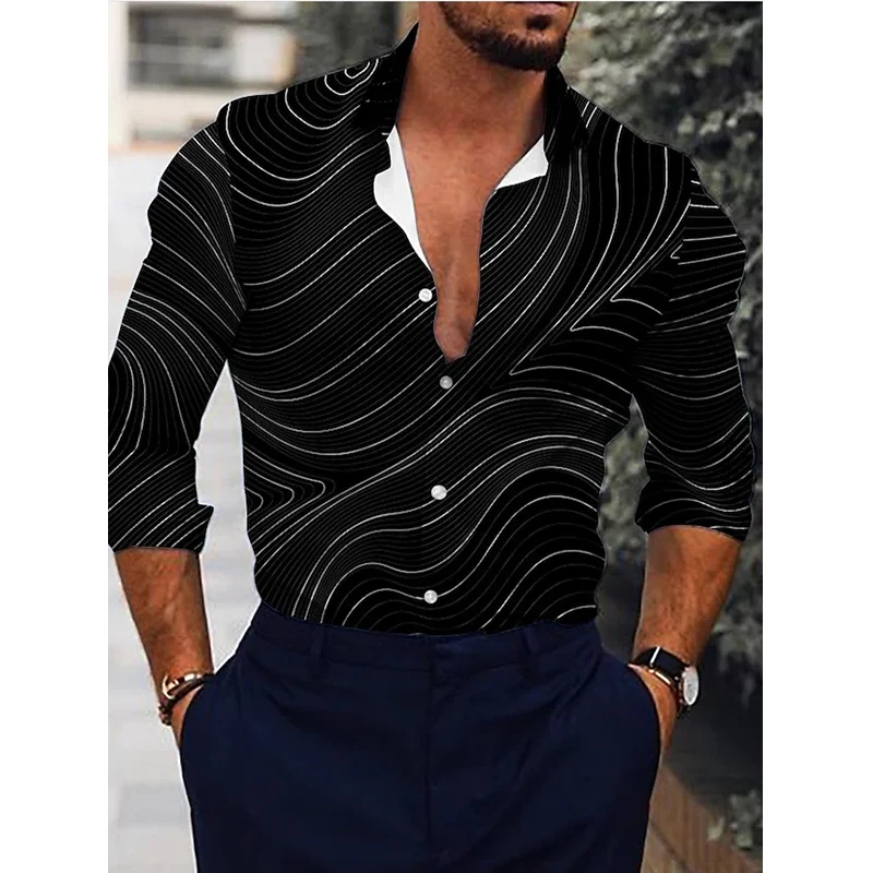 Autumn Fashion Men's Oversized Casual Shirt Totem Print  Collar Nine Sleeve Length Fleece Lined Thickened Special Wide Fit