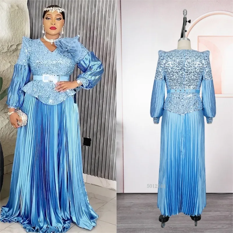 Elegant Long Sleeve Dresses For Women Luxury Sequin Maxi Robes Wedding Party Evening Gown 2025 Autumn Winter Birthday Clothing