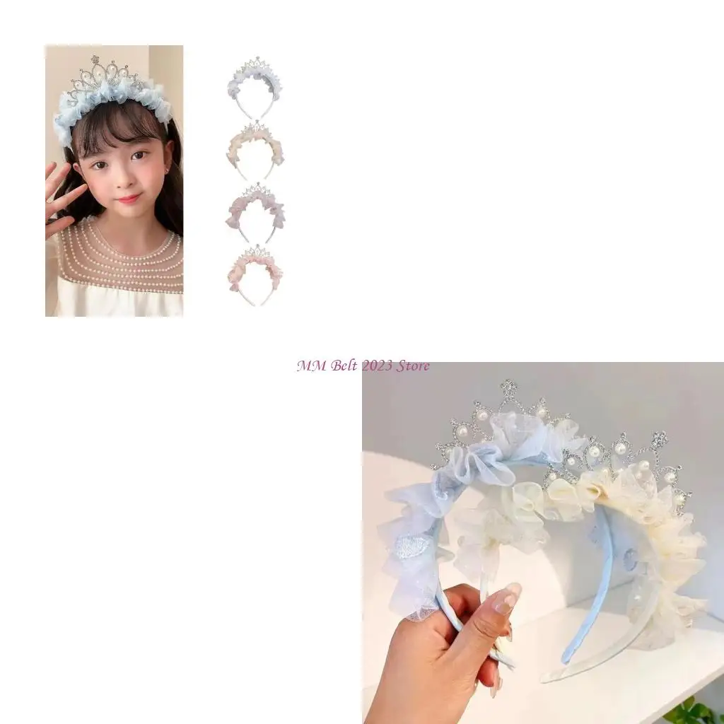 

49ME Lace Queen Crowns Headbands Toddler Girl Tulle Hairband For Kids Birthday Party