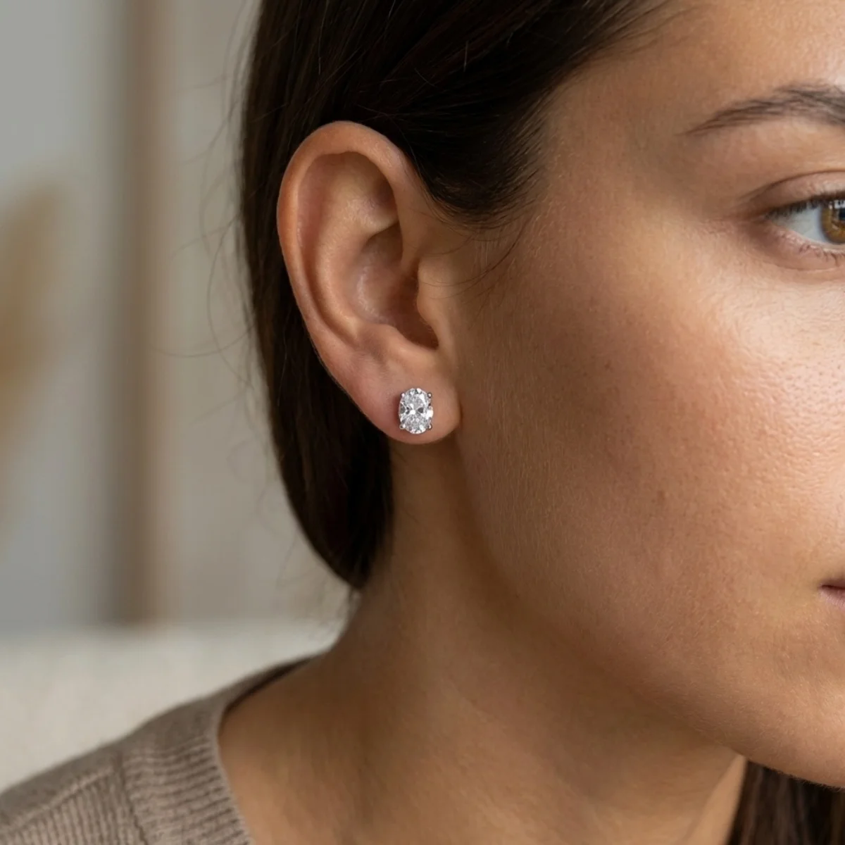 Minimalistische ovale Ohrstecker mit eingelegtem kubischem Zirkon für Damen und Herren, elegante geometrische Ohrringe, für den Alltag, Party, Hochzeit, Modeschmuck – Detail 4