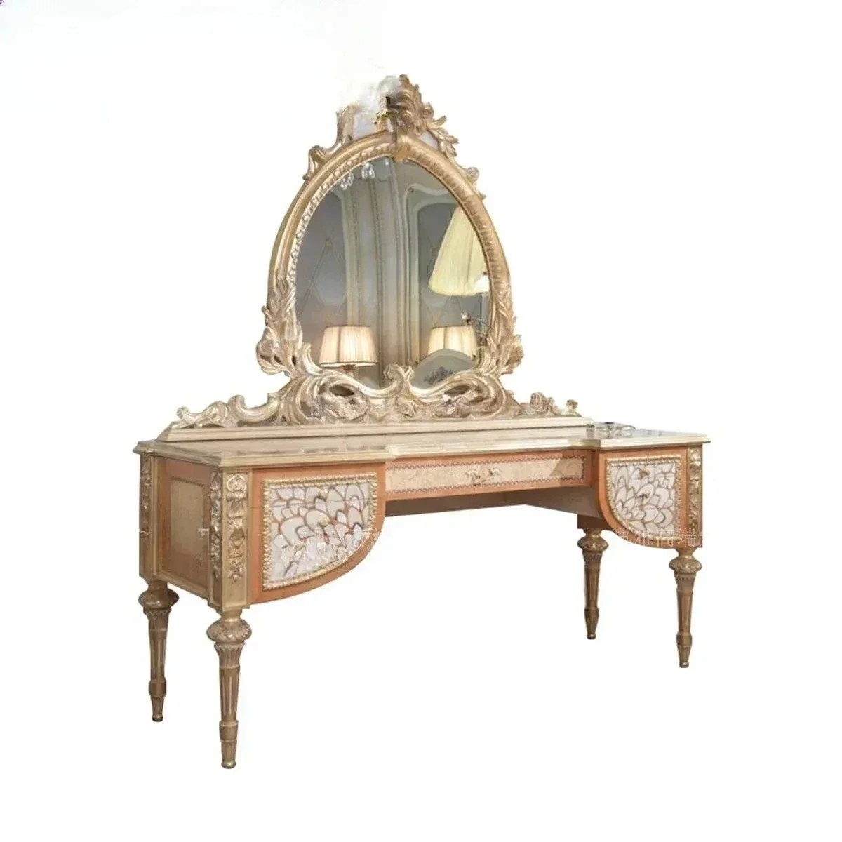 A European solid wood carving flower dresser makeup mirror makeup tableLX