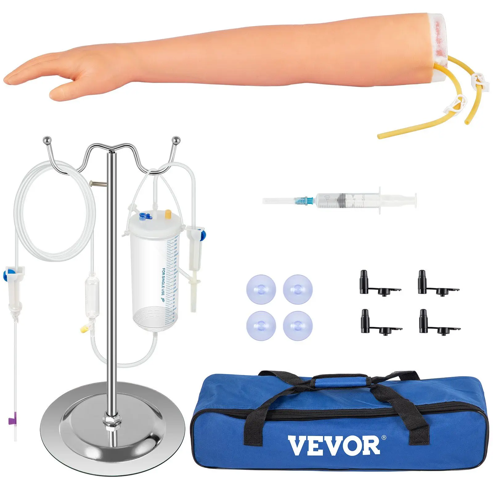 NEW 12 PCS Phlebotomy Practice Kit IV Venipuncture Intravenous Training High Simulation IV Practice Arm Kit w/ Carrying Bag Pra