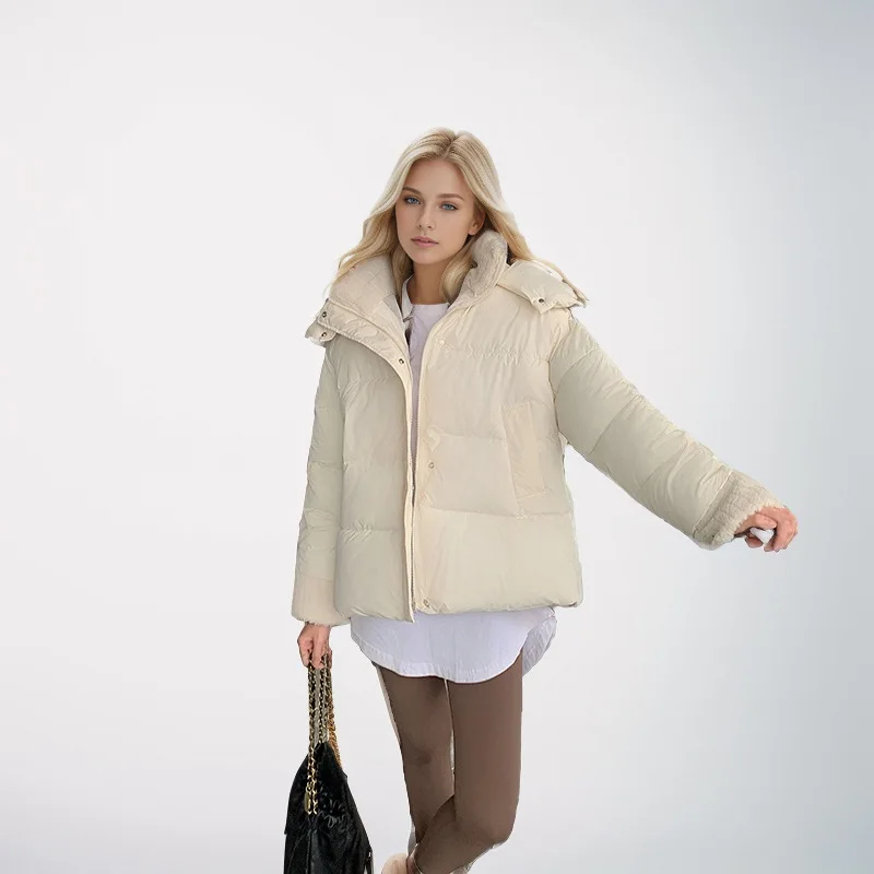 겨울 여성 파카 자켓 퓨어 컬러 지퍼 Lambswool 턴 다운 칼라 포켓 여성 코트 Minimalsit 여성용 캐주얼 코트