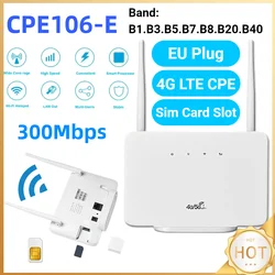 4G Wireless Router 300Mbps 4G LTE CPE Router Modem External Antenna with Sim Card Slot EU Plug Internet Connection