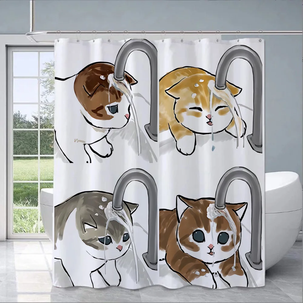 Shower Cute Cat Mofusands Curtain Waterproof Polyester Fabric Paint Colorful Bath Curtains Home Bathroom Decor Curtain With Hook view 3