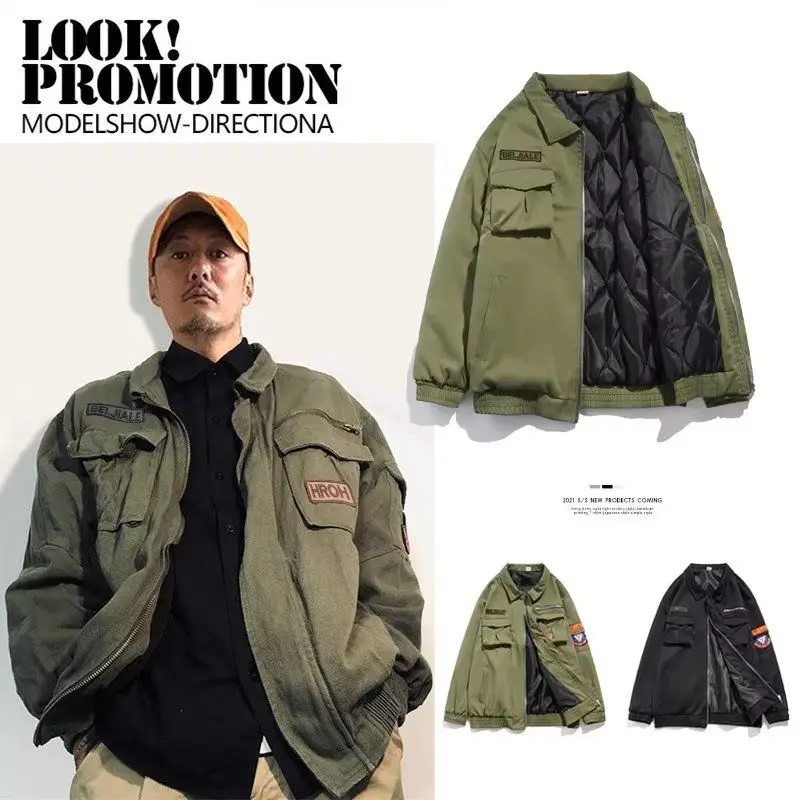 

Мужская куртка в американском ретро-стиле, свободного кроя, с бейсбольным воротником, весенне-осенняя, модная, с нашивками, верхняя одежда из полиэстера