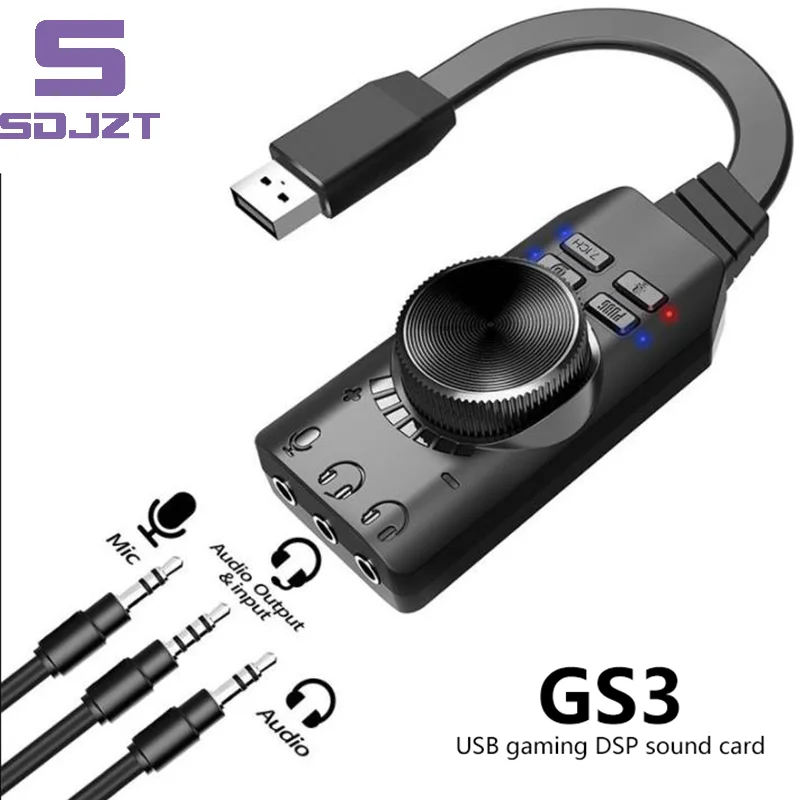 

GS3 USB2.0 External Sound Card Virtual 7.1 Channel Sound Card Adapter Plug And Play Headphone Microphone Jacks Volume Control