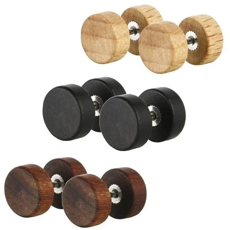 Delysia King 10MM Punk Natural Wooden Stainlee Steel Ear Studs Unisex Rock Dumbbell Simplicity Earings