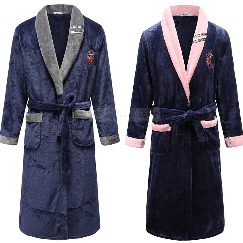 Warme Nachtkleding Kimono Badjas Jurk Verdikte Plus Size Losse Koraal Fleece Homewear Nieuwe Winter Paar Flanellen Gewaad Loungewear