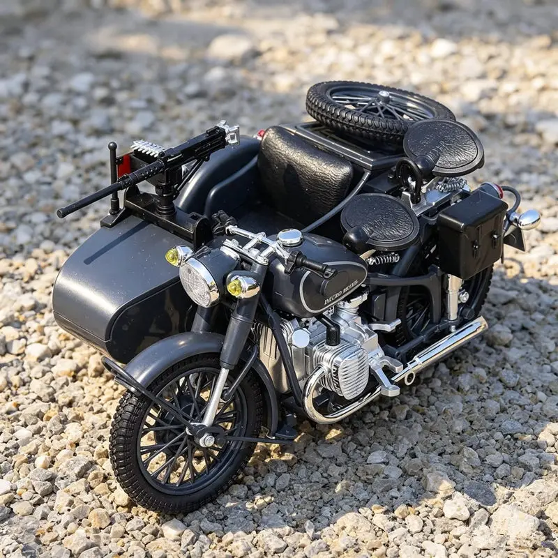 1/10 Legierung Klassische Seite-auto Motorrad Modell Diecast Metall Retro Militär Dreirad Motorrad Modell Sound und Licht Kind Spielzeug geschenk